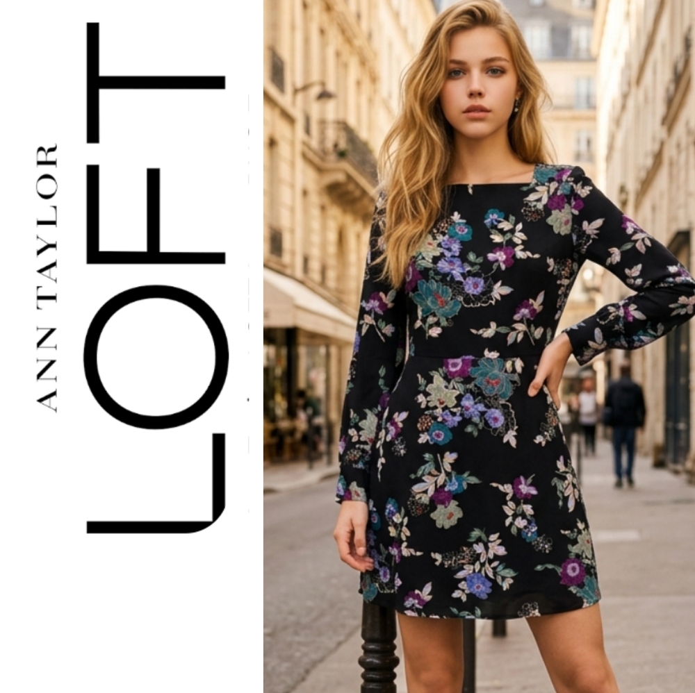 LOFT Garden Square Neck Flare Dress
